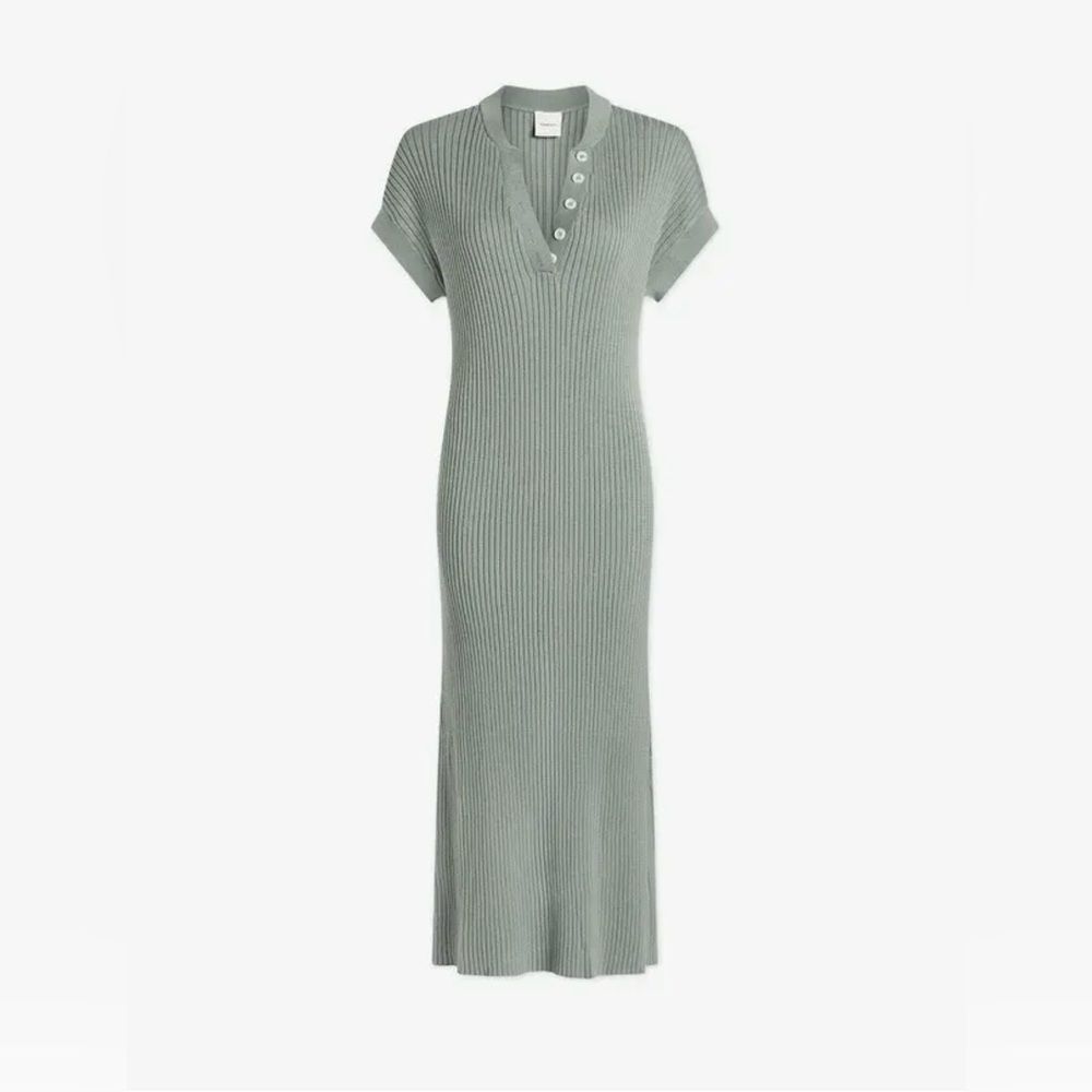 Varley Women’s Size XL Green Mileu Aria Short-Sleeve Ribbed Knit Midi Dress